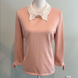 Karl Lagerfeld Pink Blouse with Lace Collar